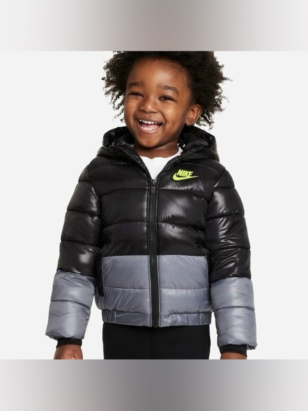 NIKE KIDS COLOR BLOCK DOWN HOODED PUFFER COAT LIKE NEW SIZE 2T